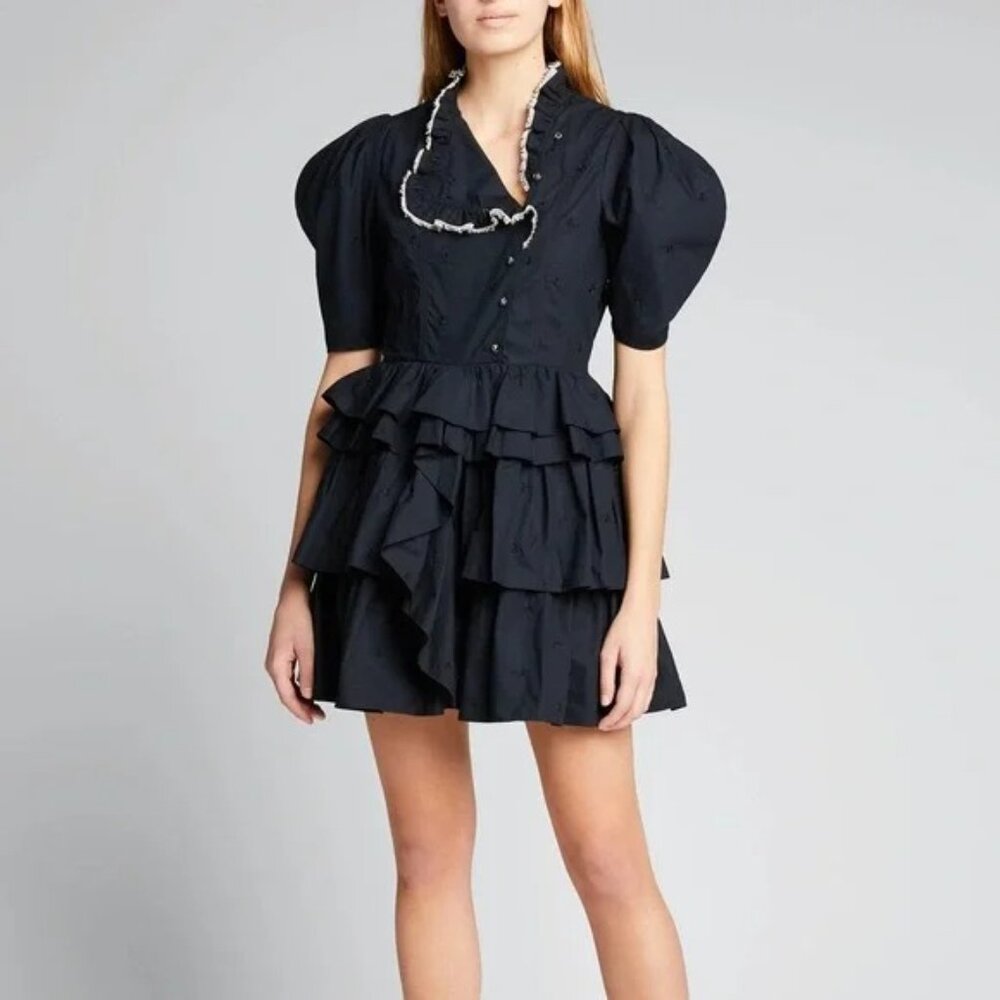 Ulla Johnson Linnea Embroidered Floral Puff Sleeve Tiered Ruffle Mini dress 6